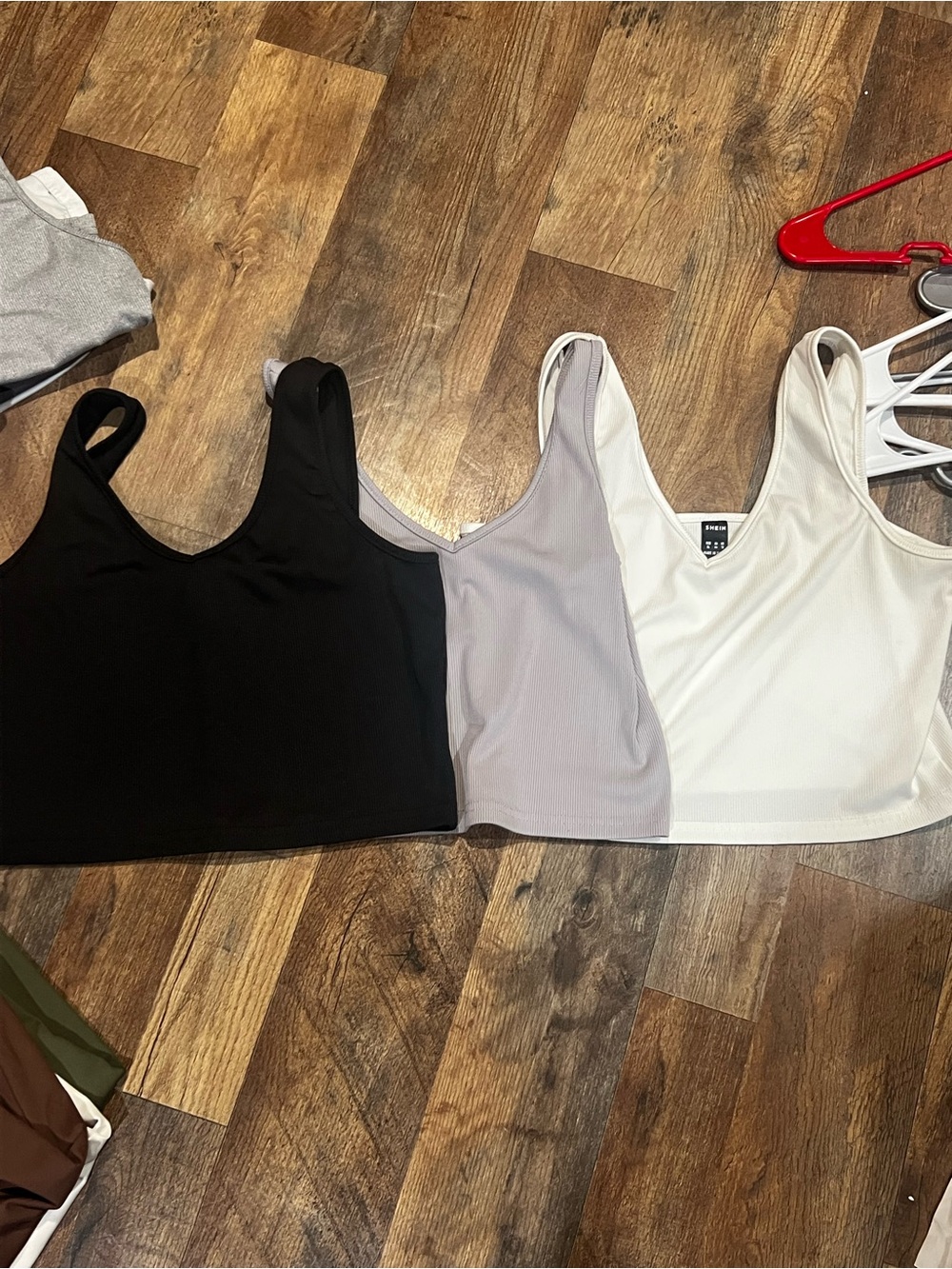 SHEIN Black, Light Gray and White Colorblock Crop Top Trio